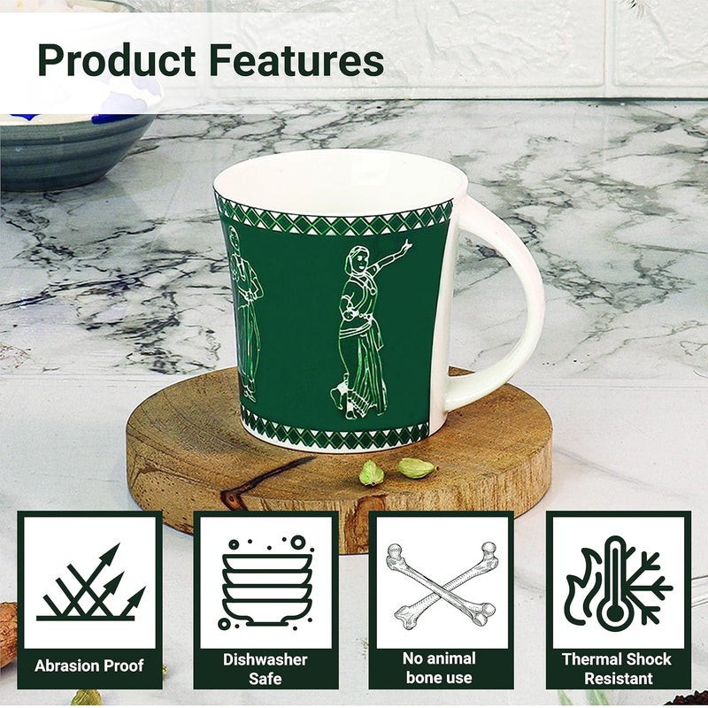 Femora Classical Dancers Pattern Tea Cups, Ceramic Tea Cups, Coffee Mugs (160 ml) - 6 Pcs Set (Green) - Image 5