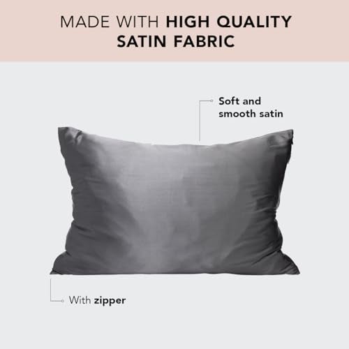 Kitsch Satin Pillowcase with Zipper for Hair Skin Softer Than Silk Pillow Cases Smooth Cooling Satin Pillow Case WrinkleFree Machine Washable King Size Satin Pillow Case 19x36 Charcoal 2pc - Image 3