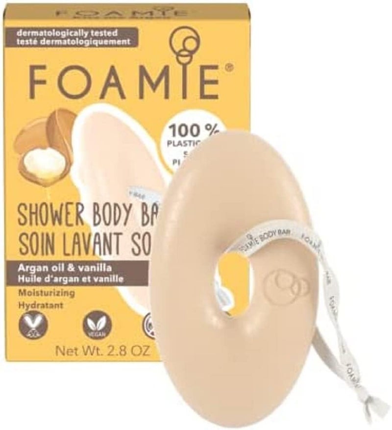 Foamie Body Bar Moisturising Argan Oil Vanilla PH Balanced SoapFree No Sulphates or Parabens Made in the UK 80 g Pack of 1