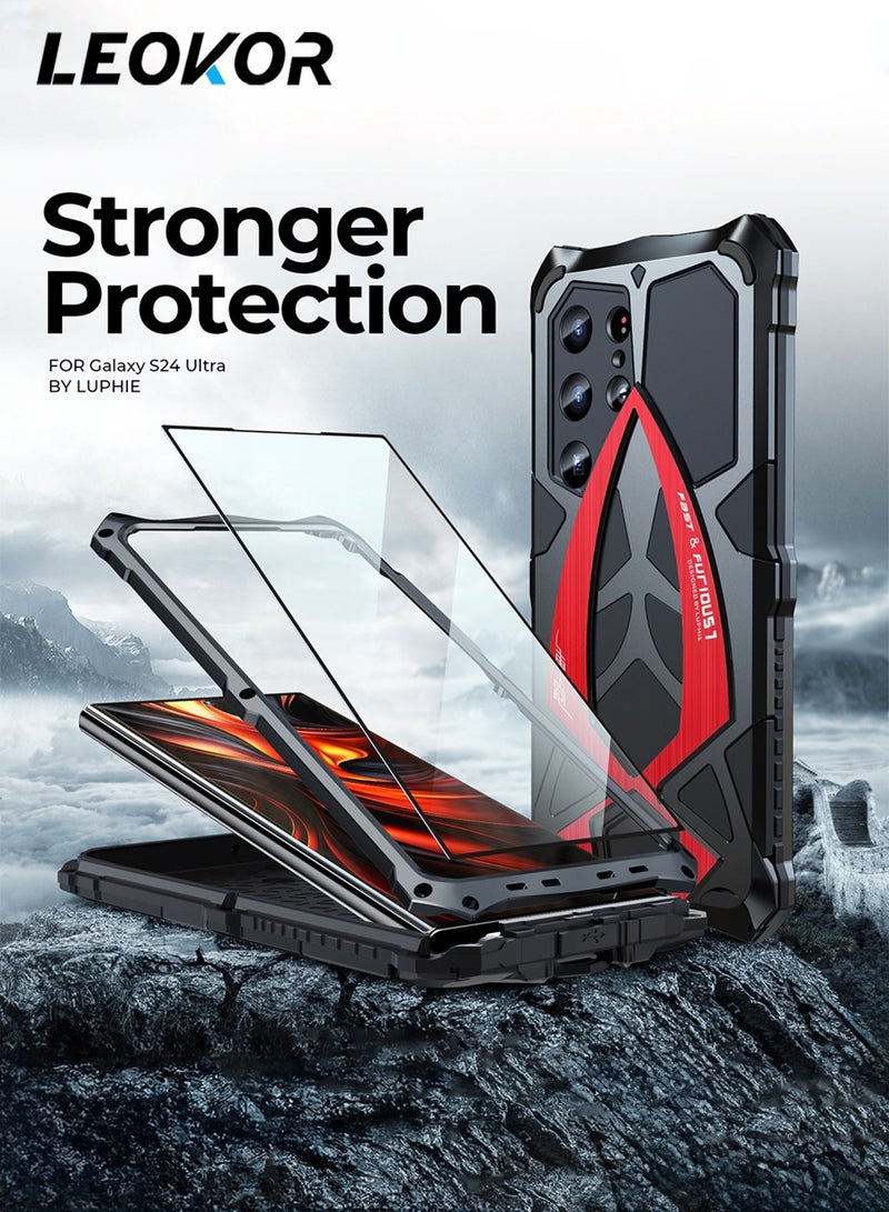 LEOKOR 2 in 1 Sport Car Design Phone Case,Grade Drop Protection,Metal Shockproof Heavy Duty Cover,with Screen Protector Film,for Samsung Galaxy S24 Ultra Case - Image 1