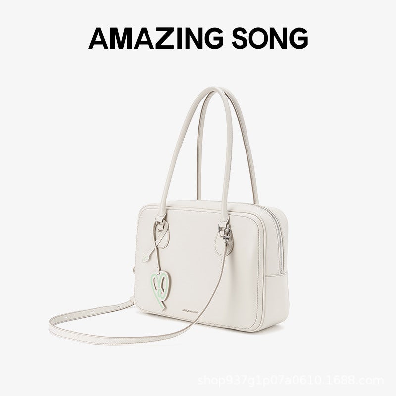 [Ready Stock] Amazing Song Toast Bag Spring and Summer New Cowhide Shoulder Crossbody Hand Bag Pillow Bag Large pistachio white