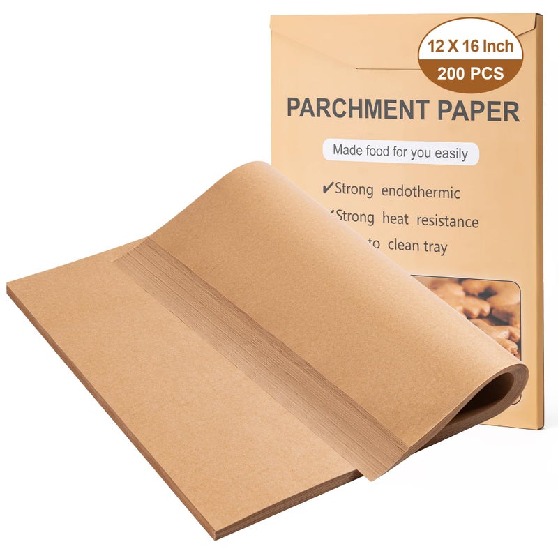BOOMIBOO Parchment Paper,200Pcs 12x16 Inches Parchment Paper Sheets Unbleached Parchment Paper， Baking Sheets Non-Stick，Parchment Paper For Baking,Fryer, Cooking,Oven,Perfect For Bread, Cakes, Barbecue - Image 1