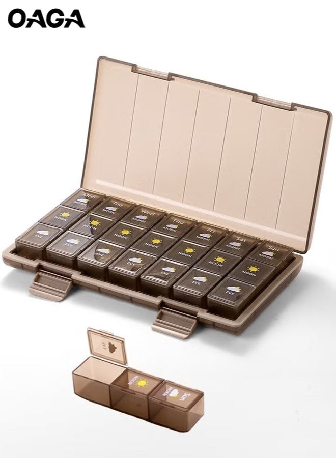 أوجا حافظة حبوب محمولة، صندوق حبوب يومي مقاوم للماء والعفن، صندوق حبوب سفر محمول لمدة 7 أيام، 3 مرات يوميًا للفيتامينات وزيت السمك والحبوب - Image 1