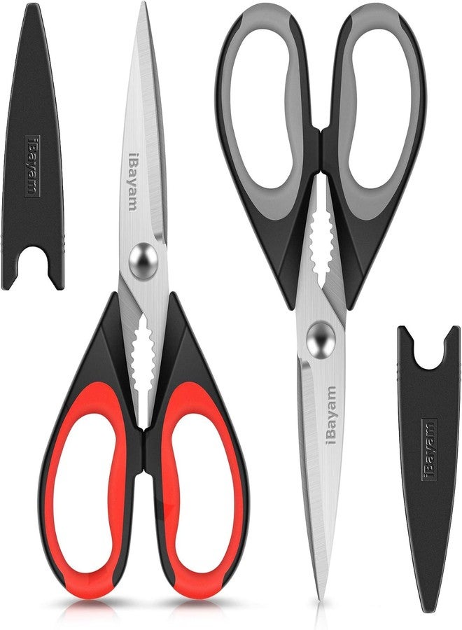 iBayam Kitchen Scissors All Purpose Heavy Duty 2 Pack with Protective Sheath, Stainless Steel Shears Kitchen Utensils Set for Cutting Food Cooking Meat Poultry Dishwasher Safe Soft Comfort-Grip - Image 1