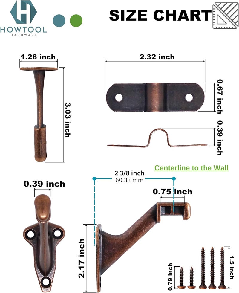 HOWTOOL Handrail Brackets Wall Mounted Antique Bronze (Antique Copper Look) Heavy Duty Zinc Stair Railing Support with Matching Screws, 3 Pack - Image 5