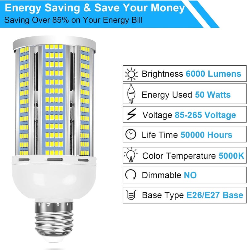 LED light-bulb, household E27 screw energy-saving light-bulb, super bright power-saving white light, eye protection, indoor power lighting-bulb light 50W white light - Image 5