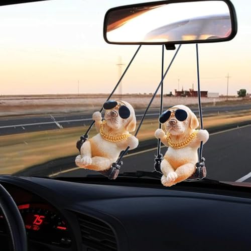 YOURKARTS.COM Cute Labrador Dog Mirror Hanging Ornament – Playful Rearview Swing Accessory for Car, Home & Office | Ideal Gift for Pet & Dog Lovers | car Accessories 2025 - Image 2