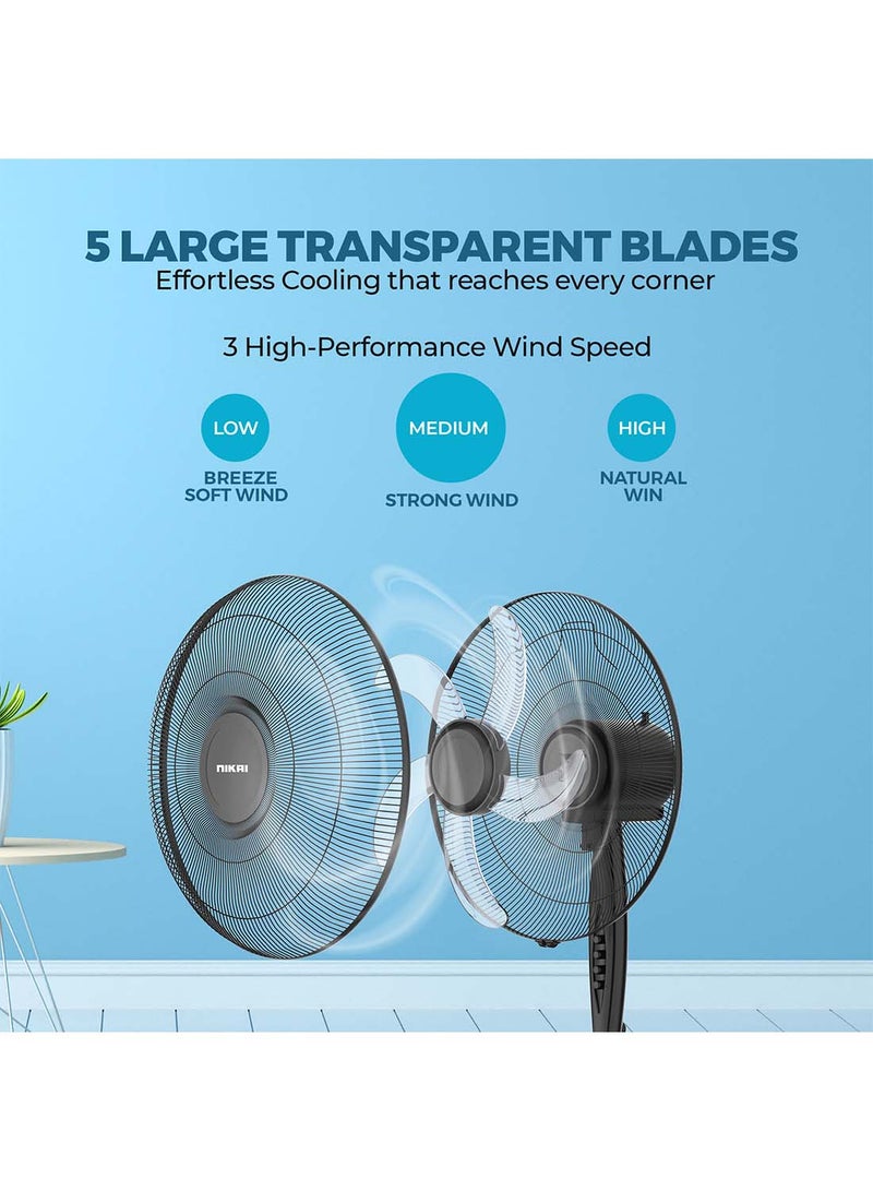 NIKAI 16 Inch Pedestal Fan, T" Class Motor, High-Performance Copper Motor, Wide Angle Oscillation, 5 Leaf "As" Blades, 3 Speeds, Energy-Efficient, Ideal For Home And Office 1.5 L 45 W NPF1631T Black/Silver - Image 5