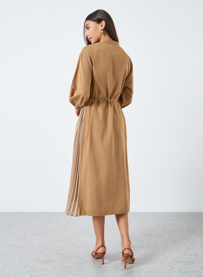 Styli Khaki Balloon Sleeve Buttoned Midi Dress - Image 4