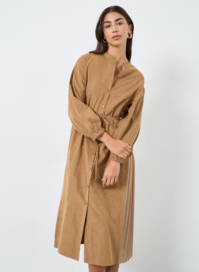 Styli Khaki Balloon Sleeve Buttoned Midi Dress - Image 2