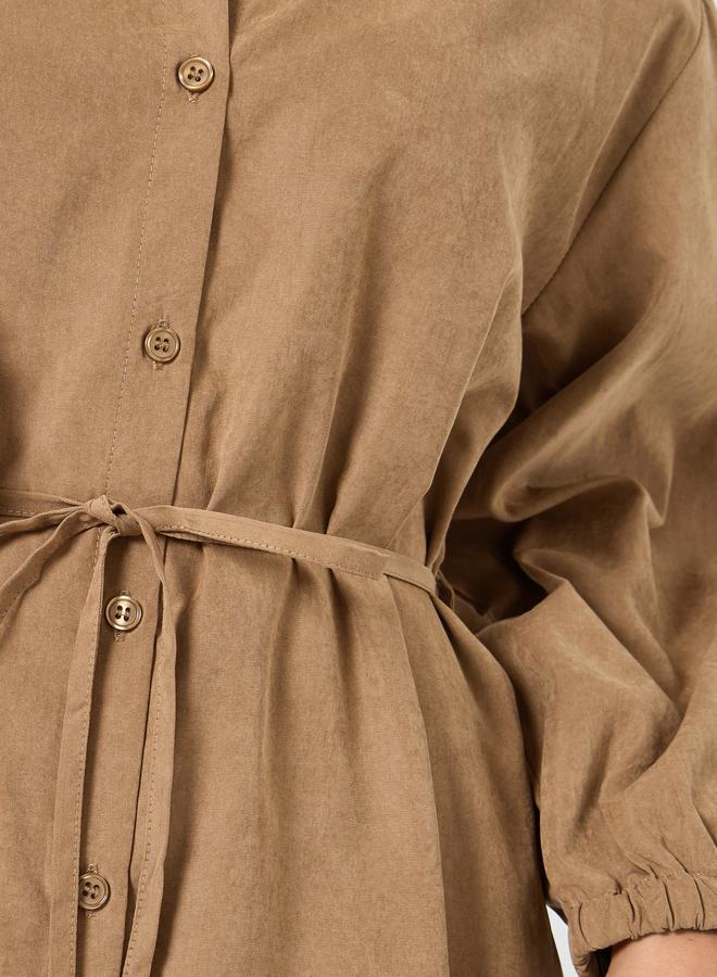 Styli Khaki Balloon Sleeve Buttoned Midi Dress - Image 3