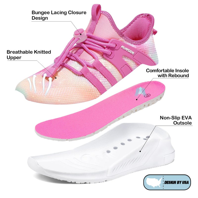 RUNSIDE Girls Tennis Shoes Lightweight Sports Kids Sneakers Lace-up for Running/Walking, Toddler/Little Kid/Big Kid Rose - Image 5