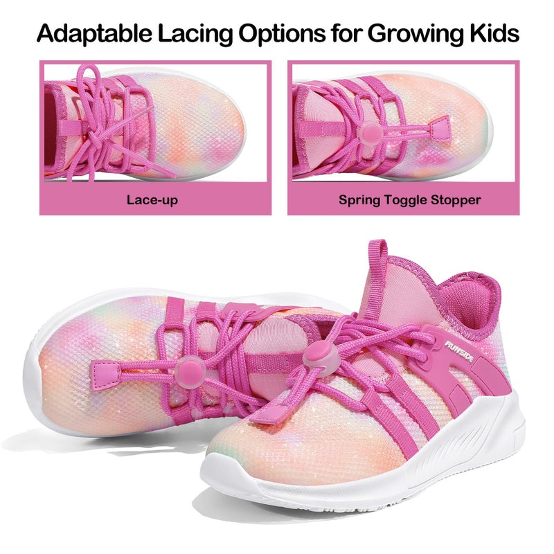 RUNSIDE Girls Tennis Shoes Lightweight Sports Kids Sneakers Lace-up for Running/Walking, Toddler/Little Kid/Big Kid Rose - Image 3