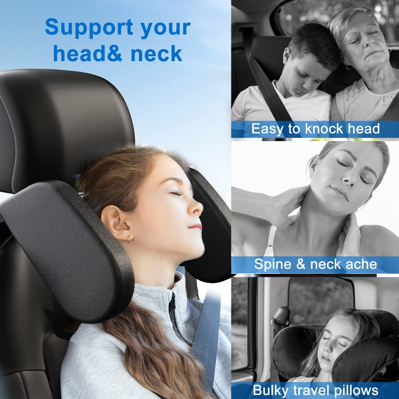 Heapany Car Headrest Pillow, Roadpal Adjustable Sleeping Headrest for Car Seat, Head Neck Support Rest Pillows for Kids Adults Travel, Only fit for Car Seat Headrest with Poles-Black - Image 2