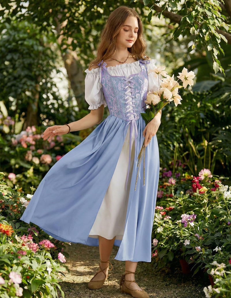Scarlet Darkness Renaissance Costume Women Medieval Corset Dress Puff Sleeve Fairy Dress Lavender Size 10 - Image 2