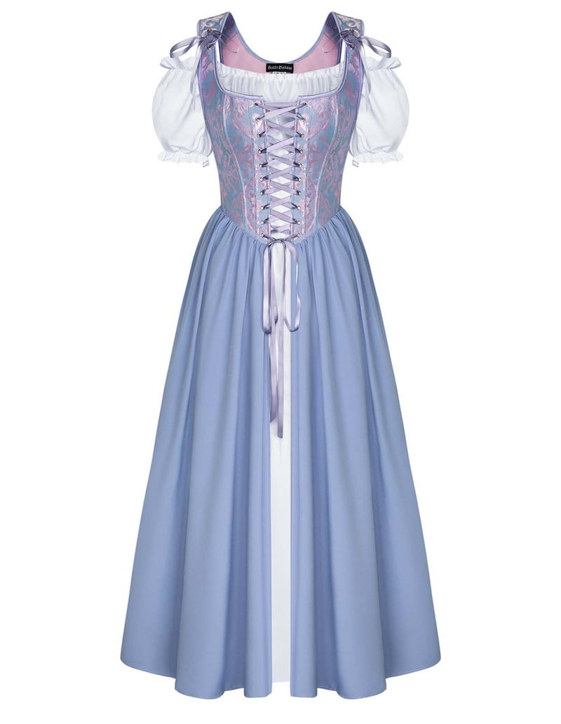 Scarlet Darkness Renaissance Costume Women Medieval Corset Dress Puff Sleeve Fairy Dress Lavender Size 10 - Image 1
