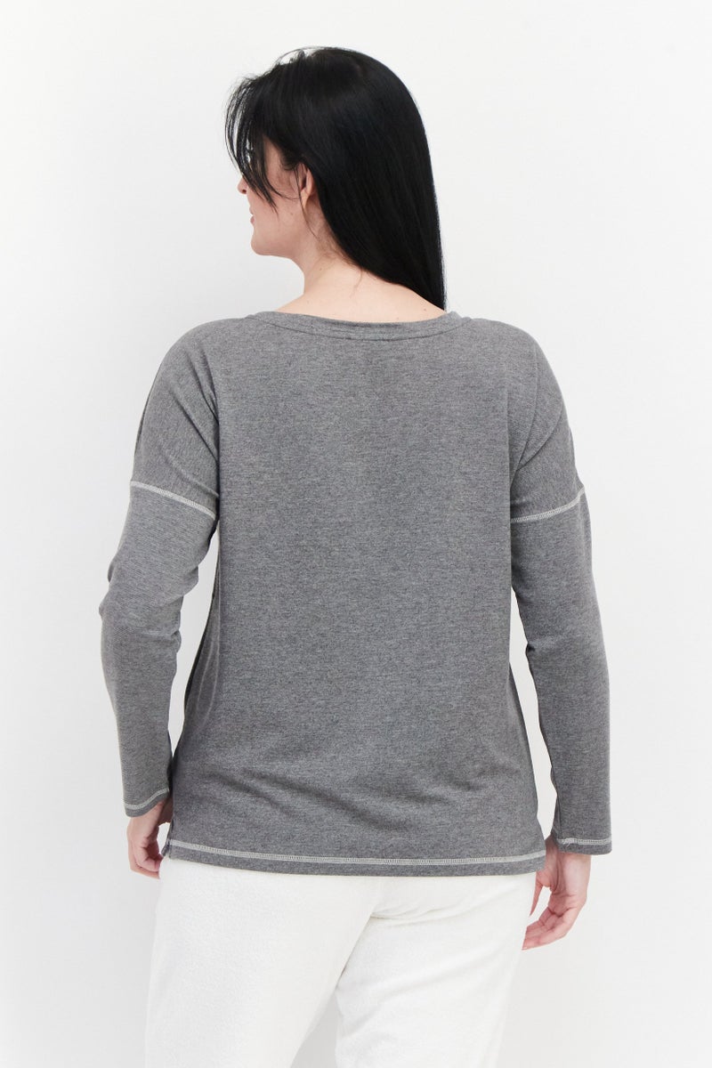dagi Women Crew Neck Long Sleeve Solid Sweatshirt, Grey - Image 3