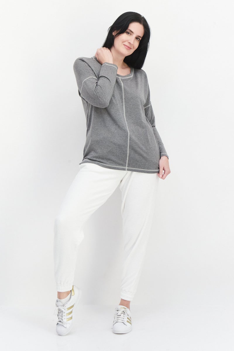 dagi Women Crew Neck Long Sleeve Solid Sweatshirt, Grey - Image 4