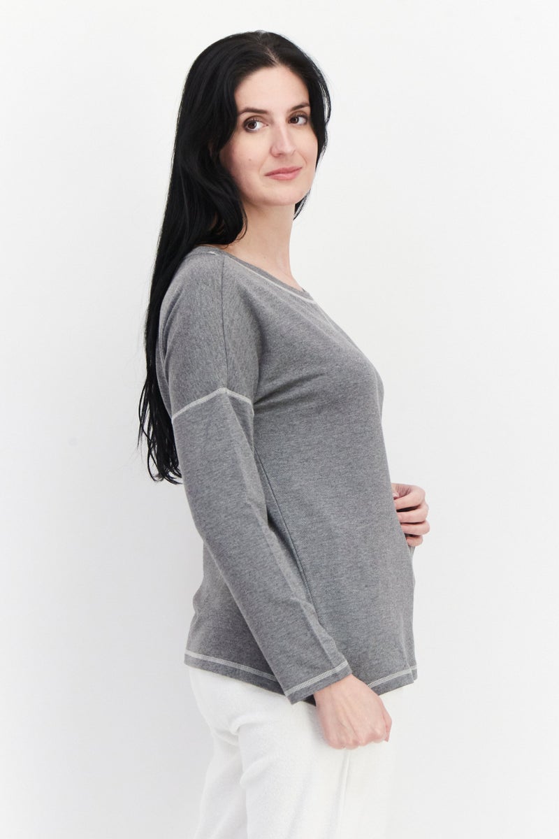 dagi Women Crew Neck Long Sleeve Solid Sweatshirt, Grey - Image 2