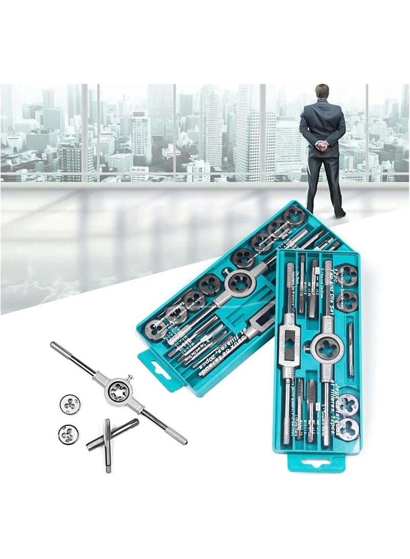 GGOOT Diy Hand Tools Hardware 12/20Pcs Tap And Die Set Tap Wrench Threading Tools Metric Hand Tapping Tools For Metalworking Screw Thread Tap Die Tap (Color : 20 Piece Set) - Image 3