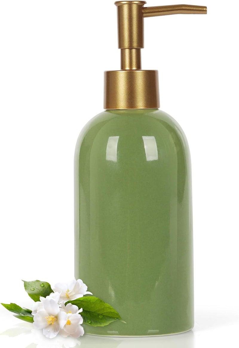 Natheeph 14OZ Ceramic Soap Dispenser Ceramic Soap Pump Dispenser Can Fill Liquid for Bathroom/Kitchen (Green) - Image 1
