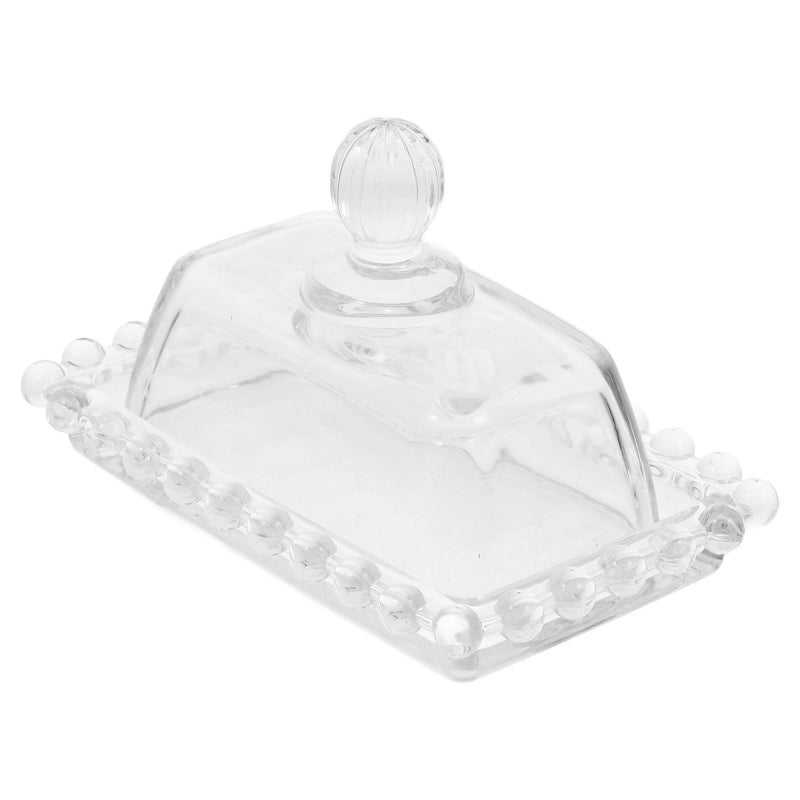 Glass Butter Dish With Lid Mini Pearl Edge Candy Plate Reusable Dessert And Cheese Container For Countertop Use - Image 2