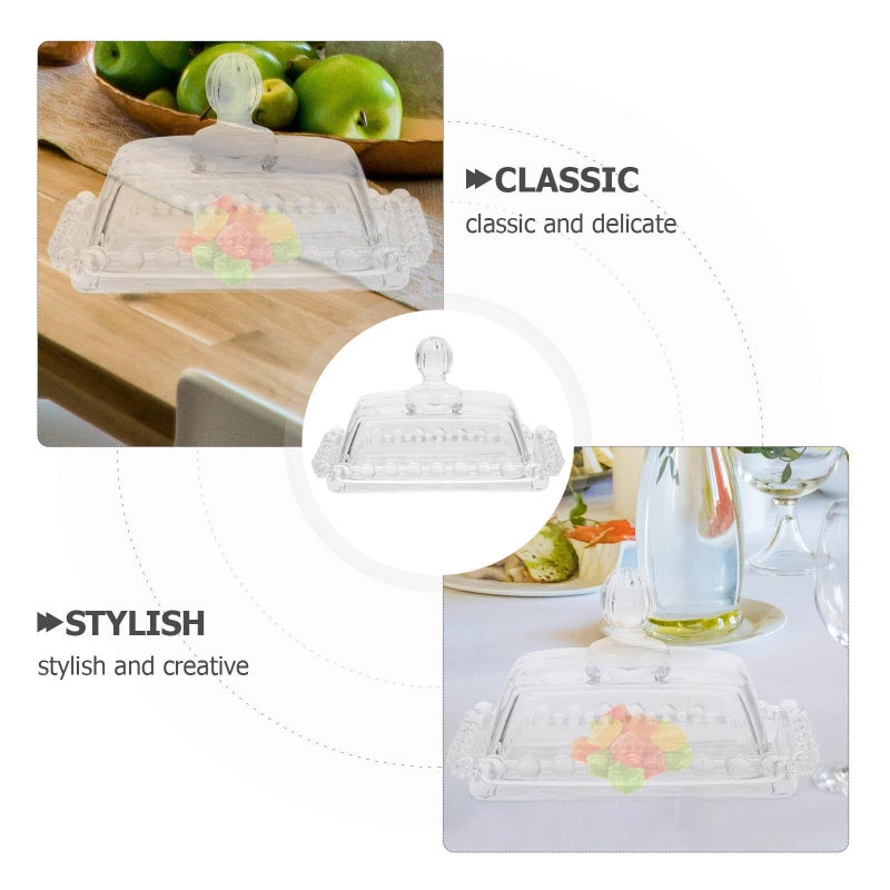 Glass Butter Dish With Lid Mini Pearl Edge Candy Plate Reusable Dessert And Cheese Container For Countertop Use - Image 5