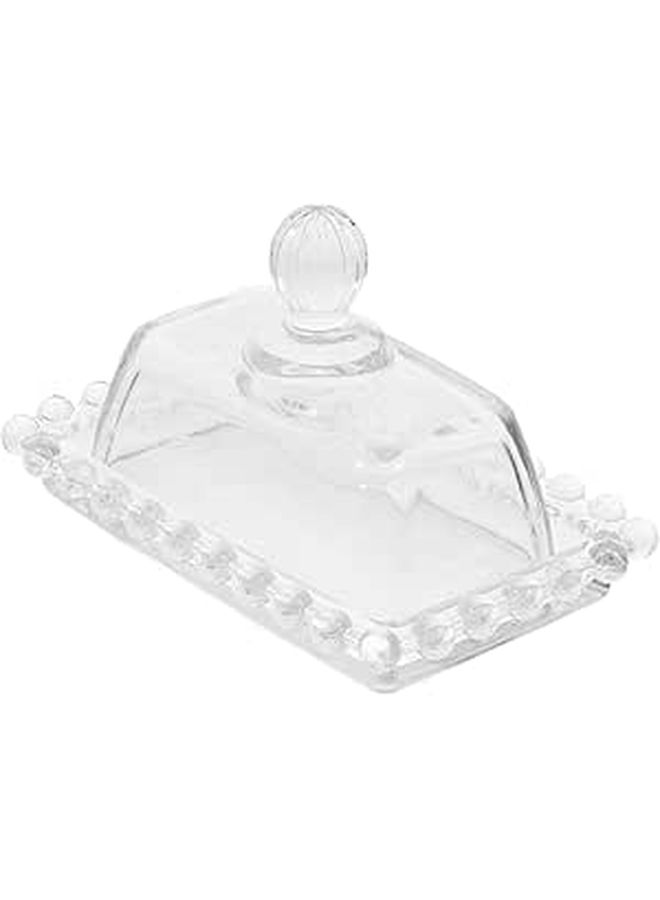 Glass Butter Dish With Lid Mini Pearl Edge Candy Plate Reusable Dessert And Cheese Container For Countertop Use - Image 1