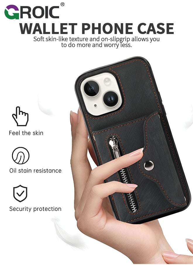 GROIC - iPhone 15 Wallet Case for Women, Support Wireless Charging with RFID Blocking Card Holder, PU Leather Zipper Wallet Detachable Shockproof Magnetic Phone Case with Wrist Strap - Image 1