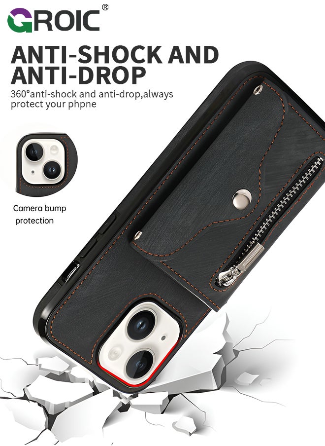 GROIC - iPhone 15 Wallet Case for Women, Support Wireless Charging with RFID Blocking Card Holder, PU Leather Zipper Wallet Detachable Shockproof Magnetic Phone Case with Wrist Strap - Image 1