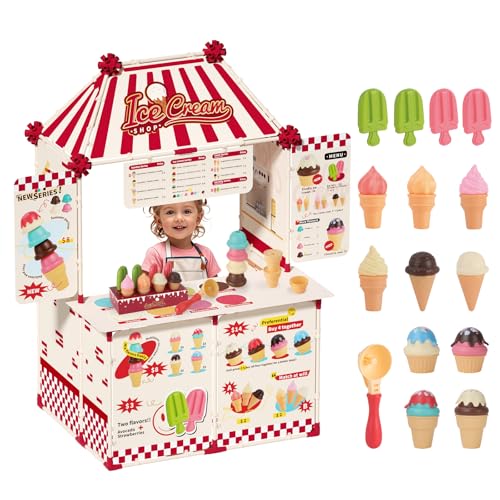 KOALA DIARY Icecream Cart for Kids30 Pcs Pretend Play Food Truck Fort Building STEM Toys Kit Ice Cream ShopGrocery Store Pretend PlayKids Toys for Girls BoysAges 3 - Image 1