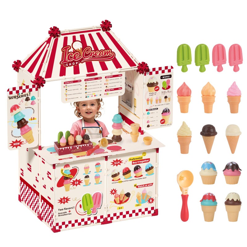 KOALA DIARY Icecream Cart for Kids30 Pcs Pretend Play Food Truck Fort Building STEM Toys Kit Ice Cream ShopGrocery Store Pretend PlayKids Toys for Girls BoysAges 3 - Image 3