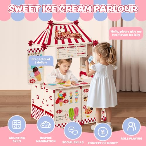 KOALA DIARY Icecream Cart for Kids30 Pcs Pretend Play Food Truck Fort Building STEM Toys Kit Ice Cream ShopGrocery Store Pretend PlayKids Toys for Girls BoysAges 3 - Image 5