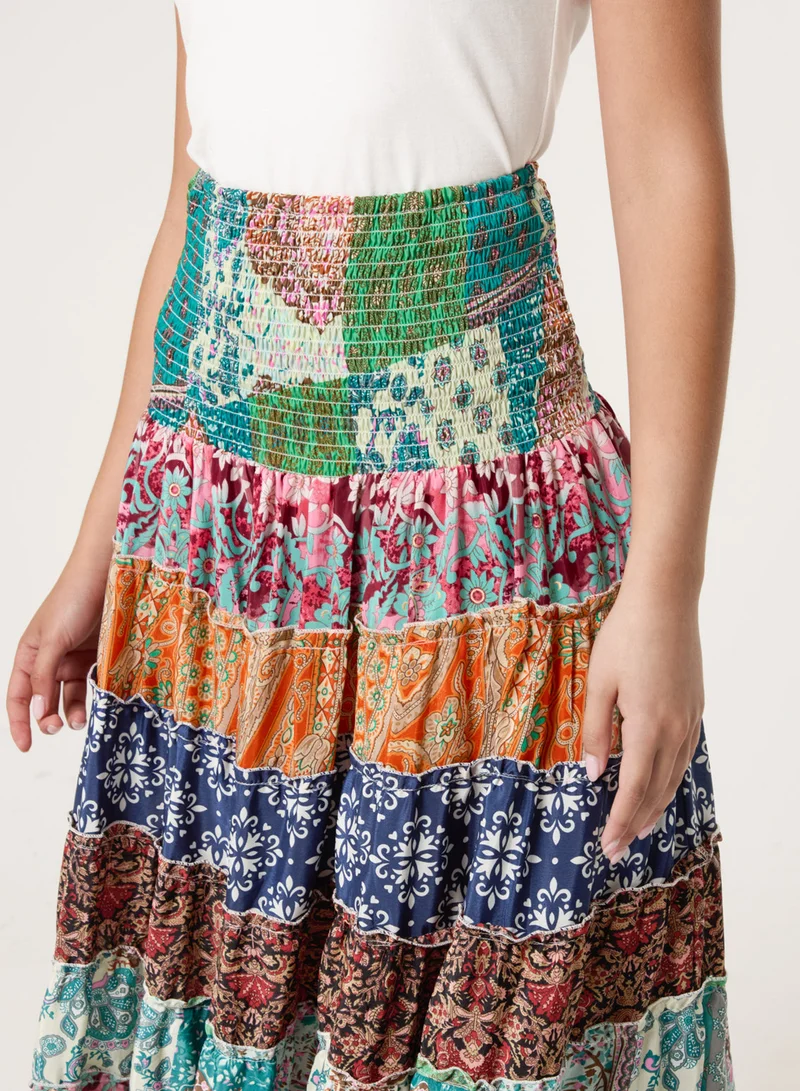 Blue Vanilla Multi Print Midi Skirt