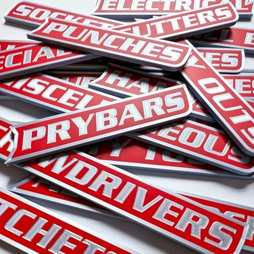 OYB 12 Pack of Magnetic Toolbox Labels, 3D-Printed Tool Box Labels, General Tool Box Organize Accessories, Reusable Labels (red) - Image 1