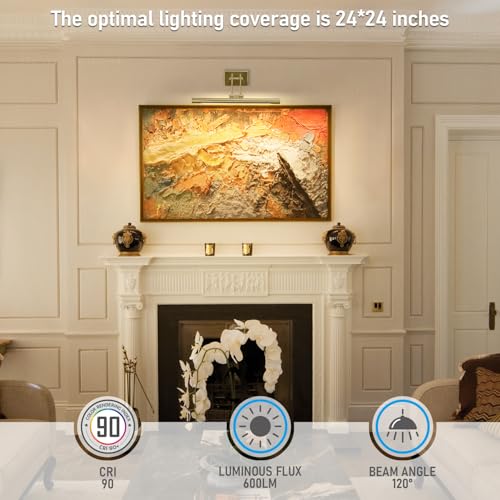 LEONLITE 3CCT Dimmable LED Picture Light, 2700K/3000K/4000K Selectable, CRI90 Swivel Full Metal Picture Frame Light for Wall Art, Painting, Artwork, Portrait, Plug-in & Hardwired, Antique Brass - Image 4