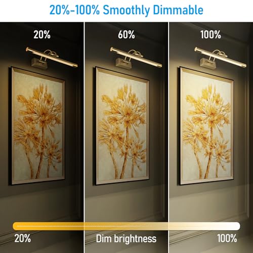 LEONLITE 3CCT Dimmable LED Picture Light, 2700K/3000K/4000K Selectable, CRI90 Swivel Full Metal Picture Frame Light for Wall Art, Painting, Artwork, Portrait, Plug-in & Hardwired, Antique Brass - Image 3