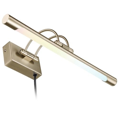 LEONLITE 3CCT Dimmable LED Picture Light, 2700K/3000K/4000K Selectable, CRI90 Swivel Full Metal Picture Frame Light for Wall Art, Painting, Artwork, Portrait, Plug-in & Hardwired, Antique Brass - Image 1
