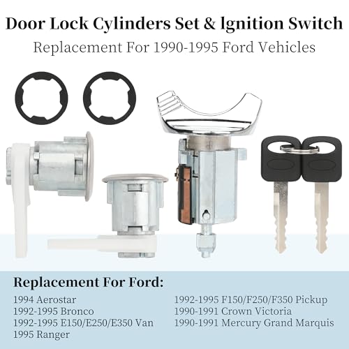 XINRINTONG Door Lock Cylinders Set & Ignition Switch with Keys, for Ford F150/F250/F350 Pickup 1992-1995,Bronco 1992-1995, E150/250/350 Van 1992-1995, Ranger 1995, Replace Part Number C-42-150 DP-42-122 - Image 2