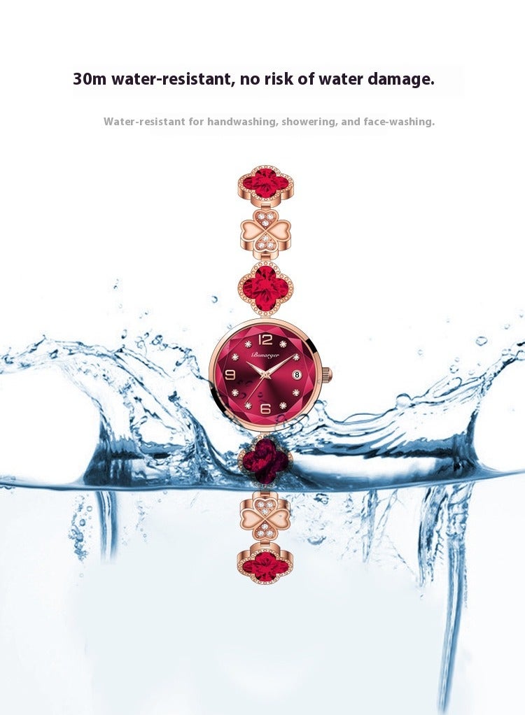 BONARGER Women's Watch Bracelet Female Fashion Waterproof Quartz Watch Red - Image 3
