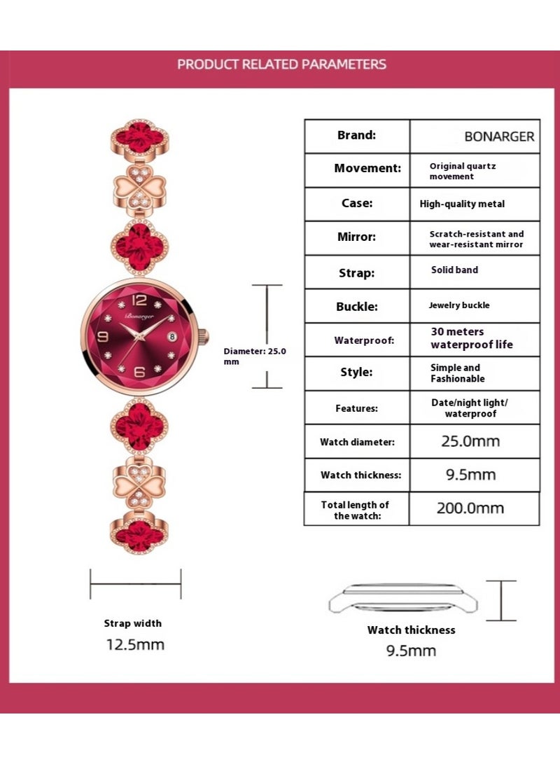 BONARGER Women's Watch Bracelet Female Fashion Waterproof Quartz Watch Red - Image 5