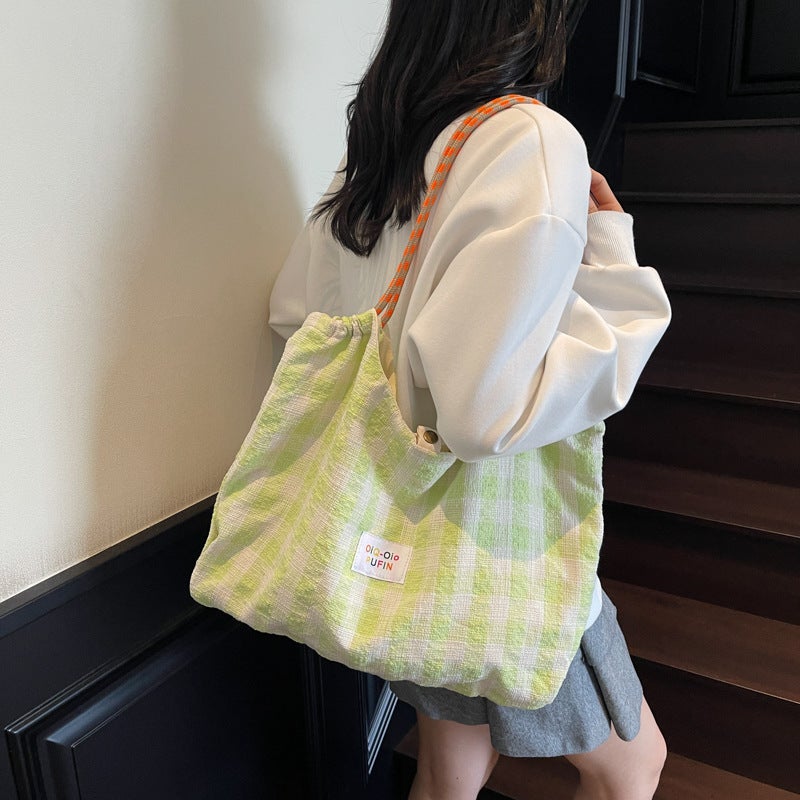 Korean Casual Checked Tote Bag - Image 4