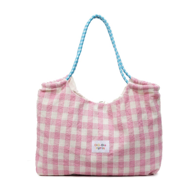 Korean Casual Checked Tote Bag - Image 5