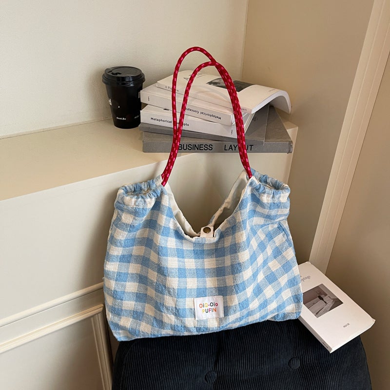 Korean Casual Checked Tote Bag - Image 1