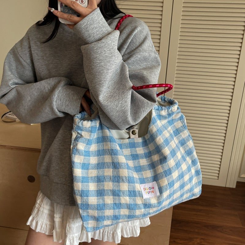 Korean Casual Checked Tote Bag - Image 3