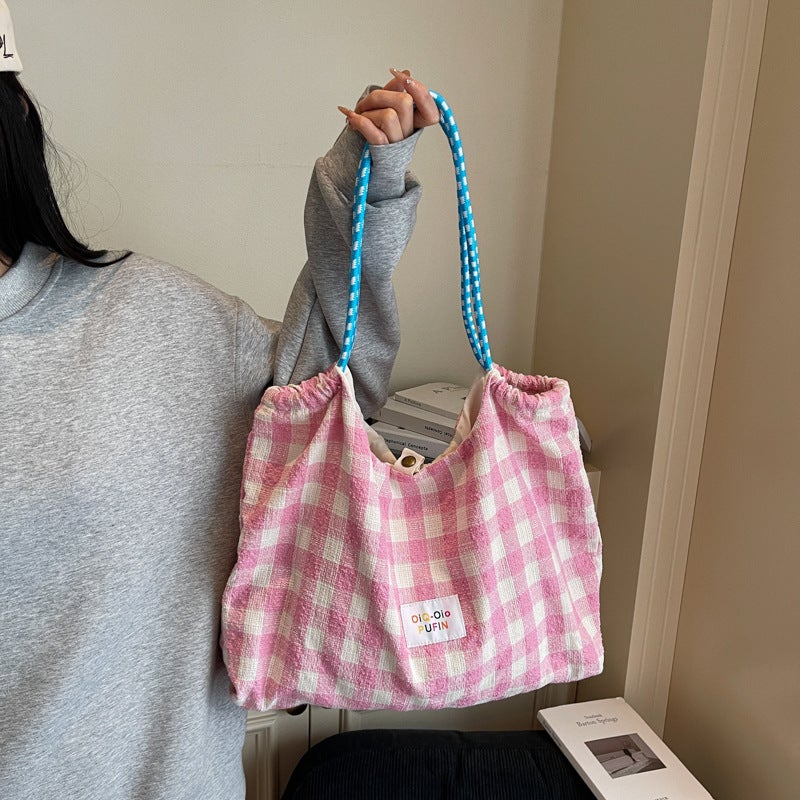 Korean Casual Checked Tote Bag - Image 2