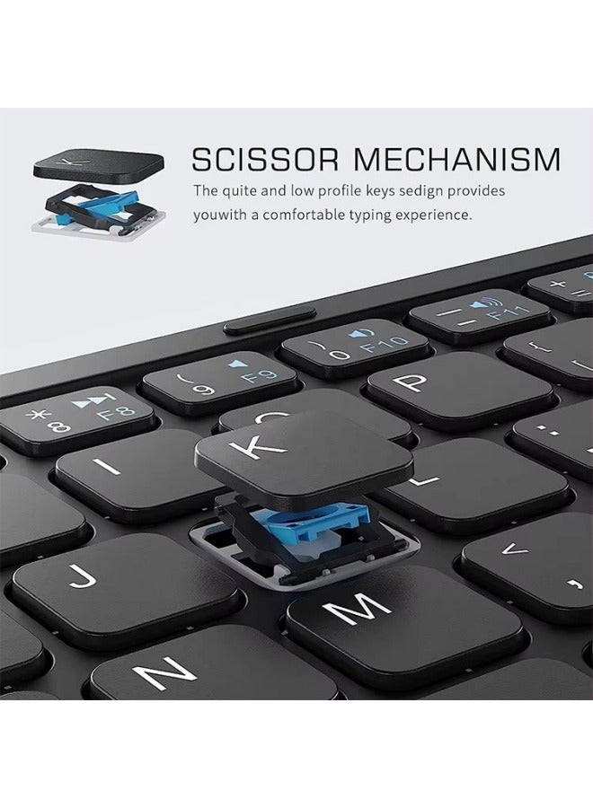 لوحة مفاتيح بلوتوث لاسلكية ثلاثية الطي مع لوحة اللمس ، هاتف لوحي ، كمبيوتر ، لوحة مفاتيح اتصال خارجية ثلاثية الأنظمة