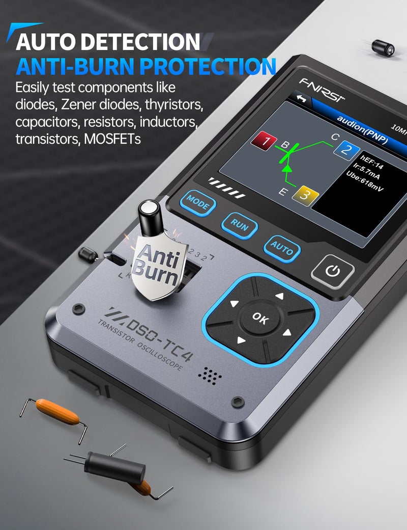 FNIRSI DSO-TC4 Handheld Oscilloscope, 10MHz Bandwidth 48MSa/s Sampling Rate Transistor Tester Digital Oscilloscope DDS Signal Generator 3 in 1, Voltage Continuity Zener Diode Triode Tester By Skyking - Image 3