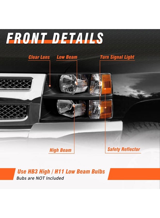 AXLAHA for 2007-2014 Chevy Silverado Headlights Assembly for 2007-2013 Chevy Silverado 1500/2007-2014 Silverado 2500HD 3500HD Black Housing Amber Reflector Replacement Driver and Passenger Side - Image 3