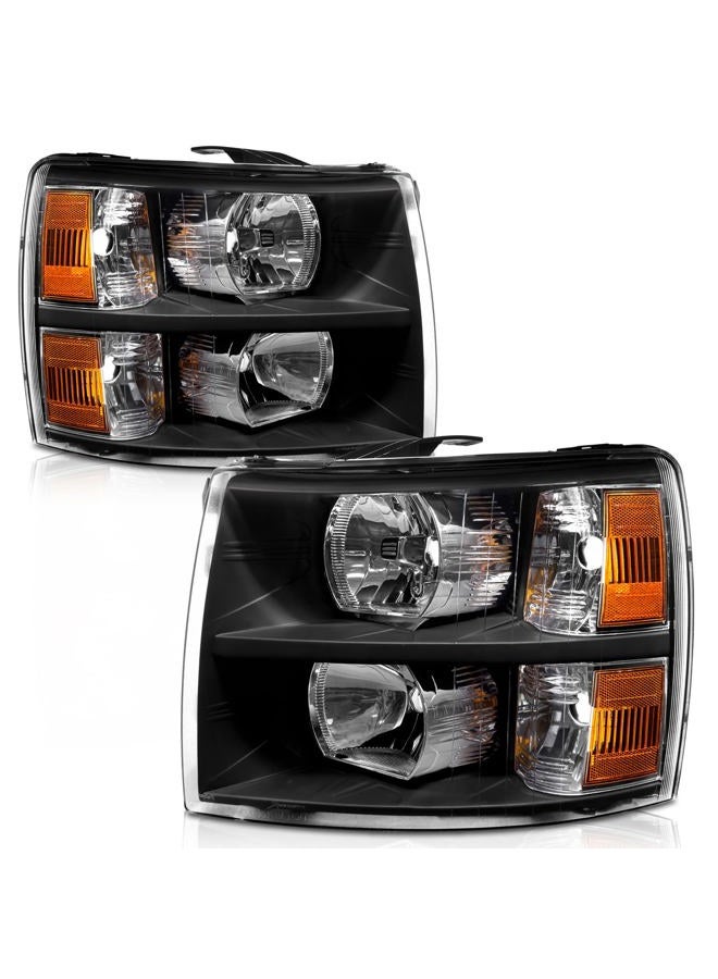 AXLAHA for 2007-2014 Chevy Silverado Headlights Assembly for 2007-2013 Chevy Silverado 1500/2007-2014 Silverado 2500HD 3500HD Black Housing Amber Reflector Replacement Driver and Passenger Side - Image 1